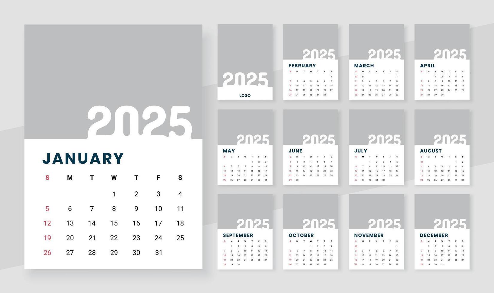 2025 monthly wall calendar template design vector