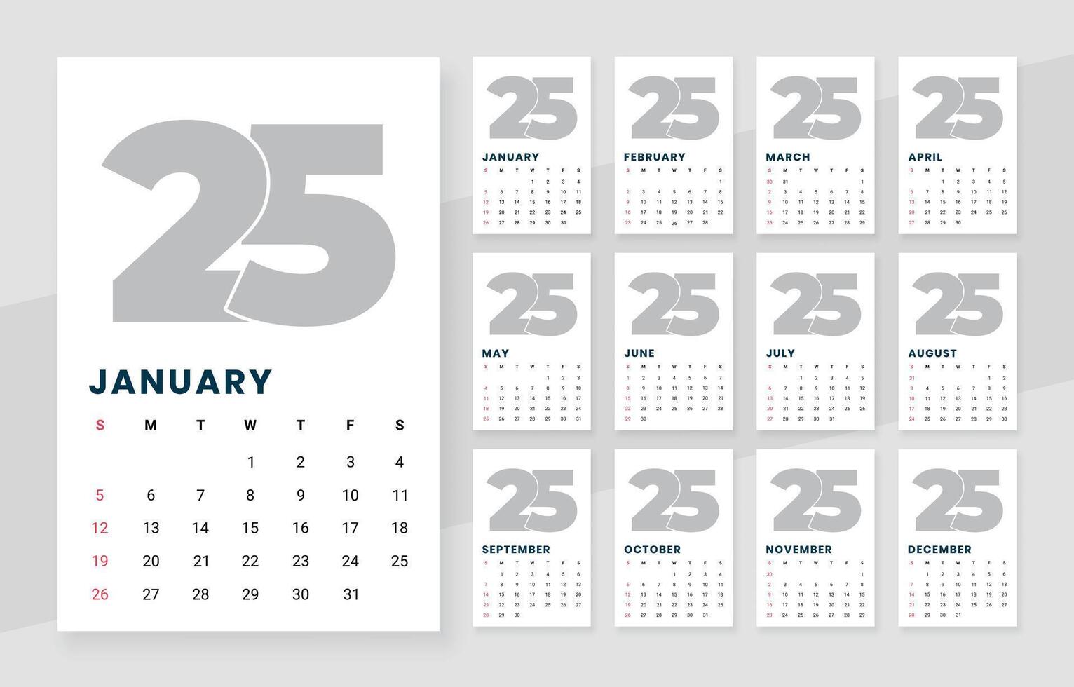 2025 monthly vertical desk calendar template vector