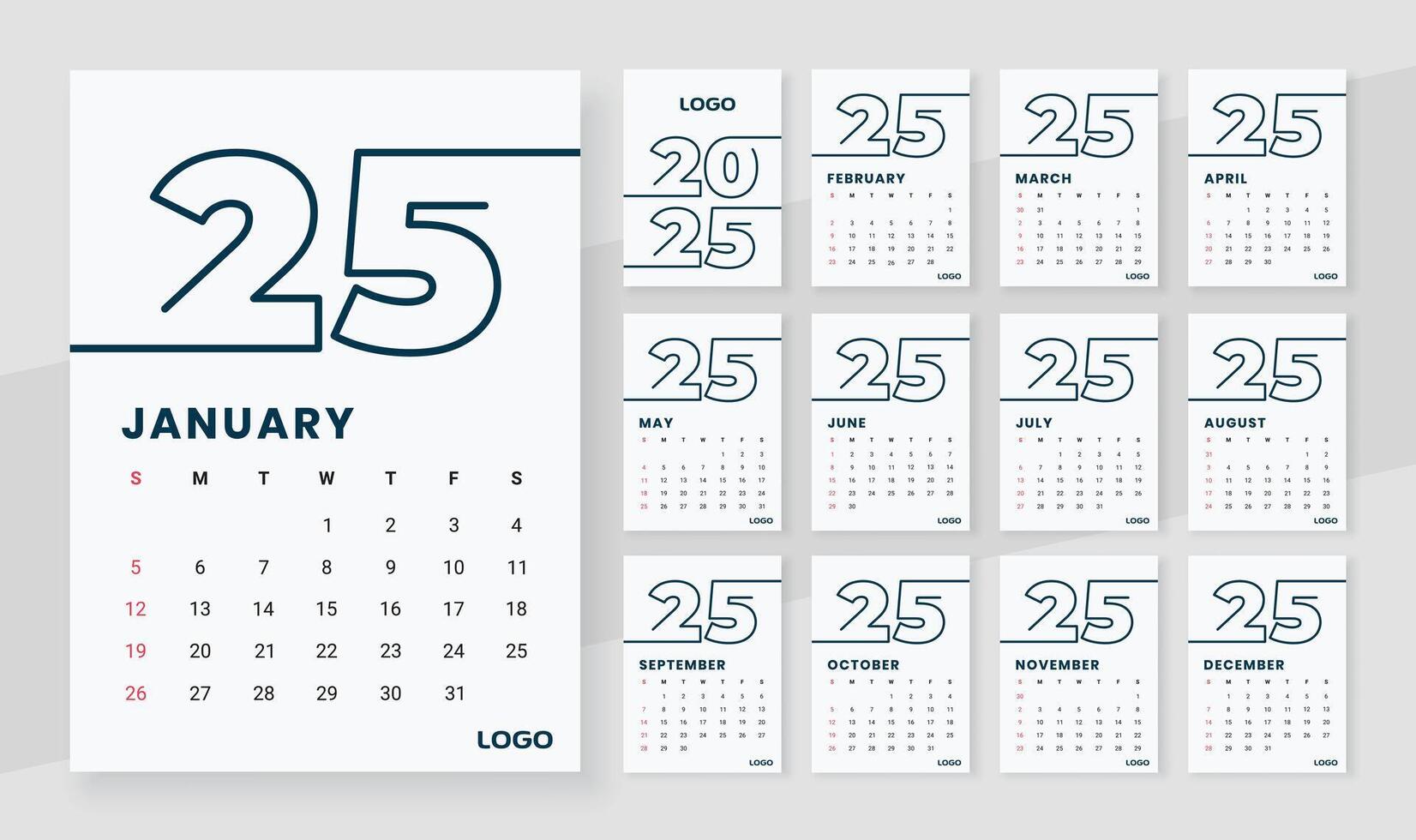 2025 monthly wall calendar template vector