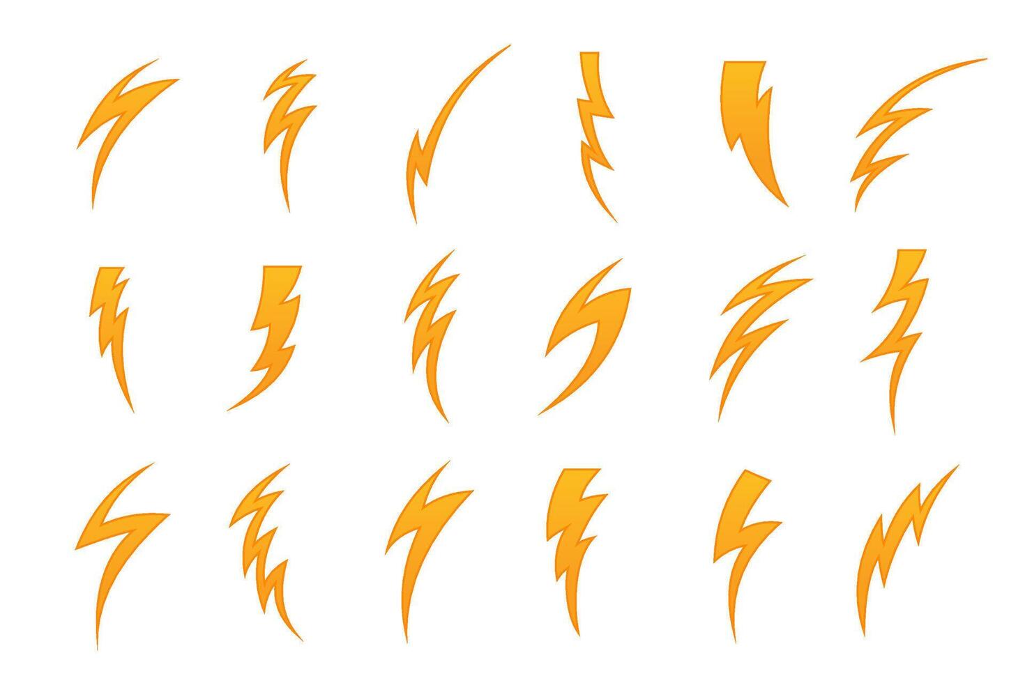 Collection of Curved Orange Lightning Bolt Icons vector