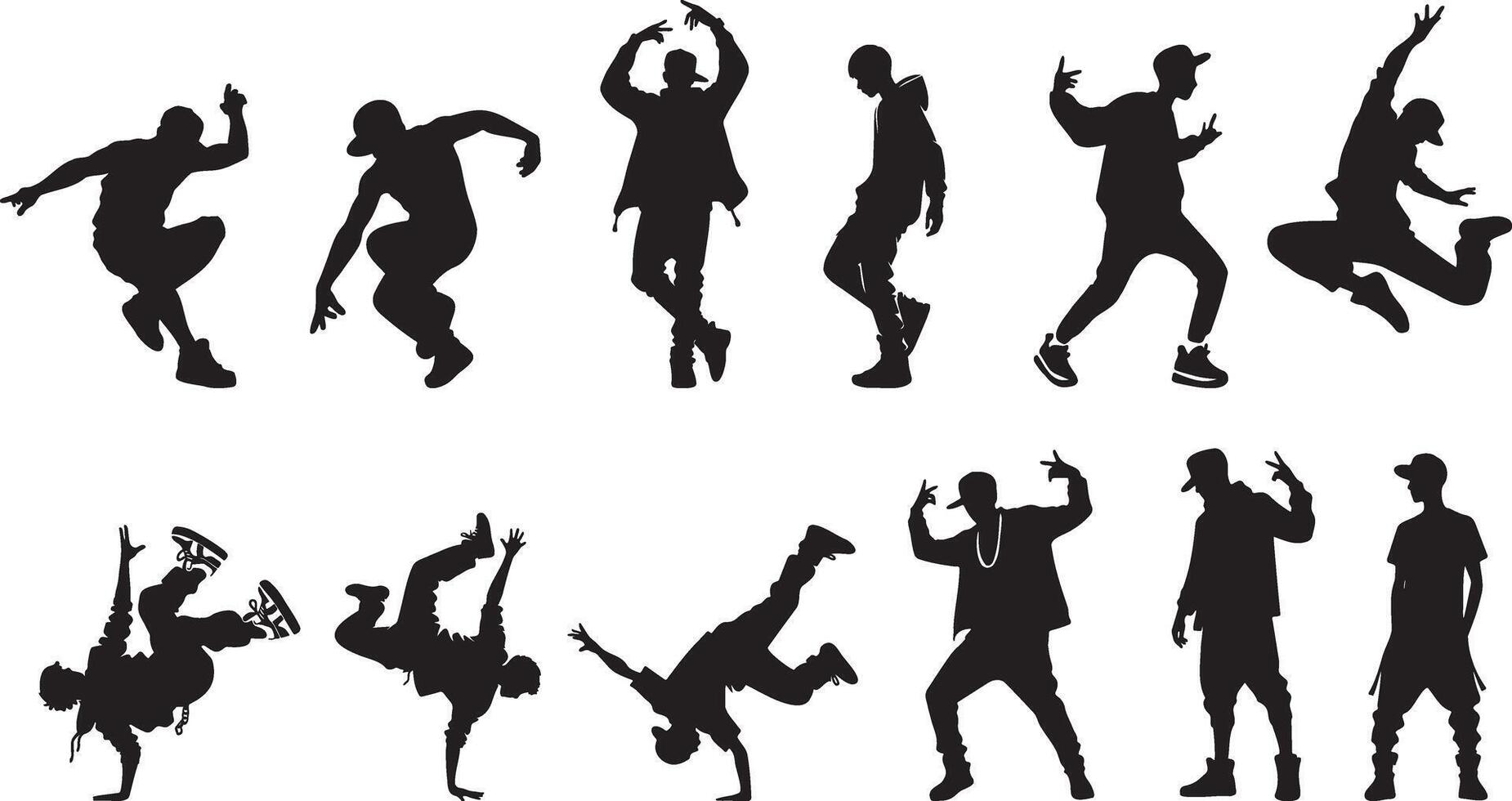 Street Dance Boy Silhouette Set. vector