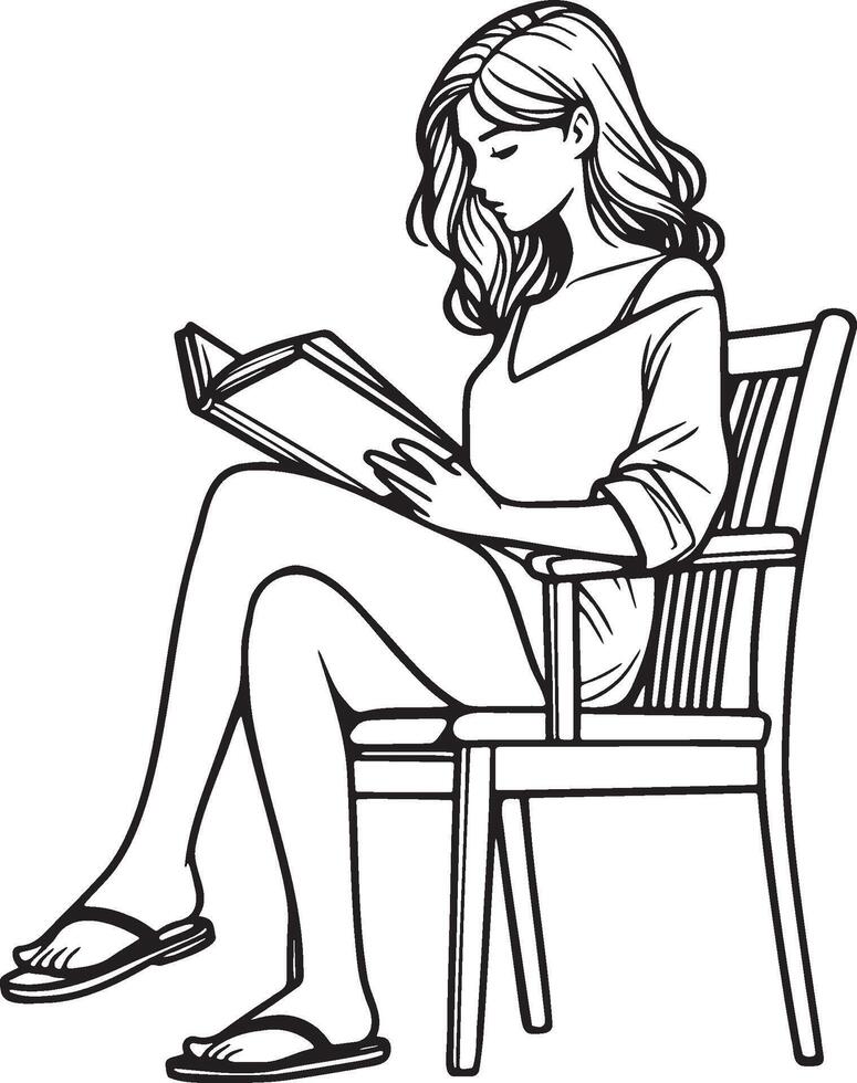 Woman Reading Book Sitting on Chair Illustration. vector