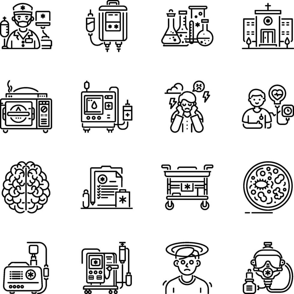 Collection of Linear Style Medical Treatment Icons vector