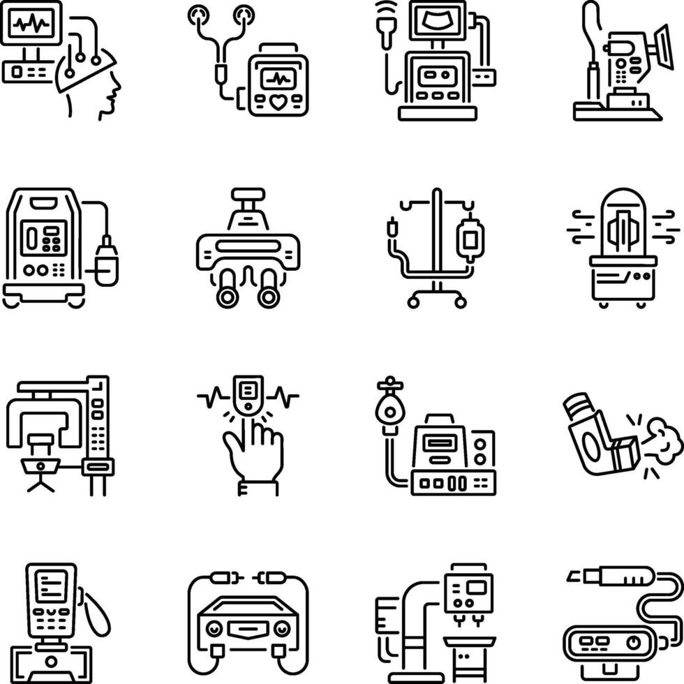 Set of Medical Machines Linear Style Icons vector