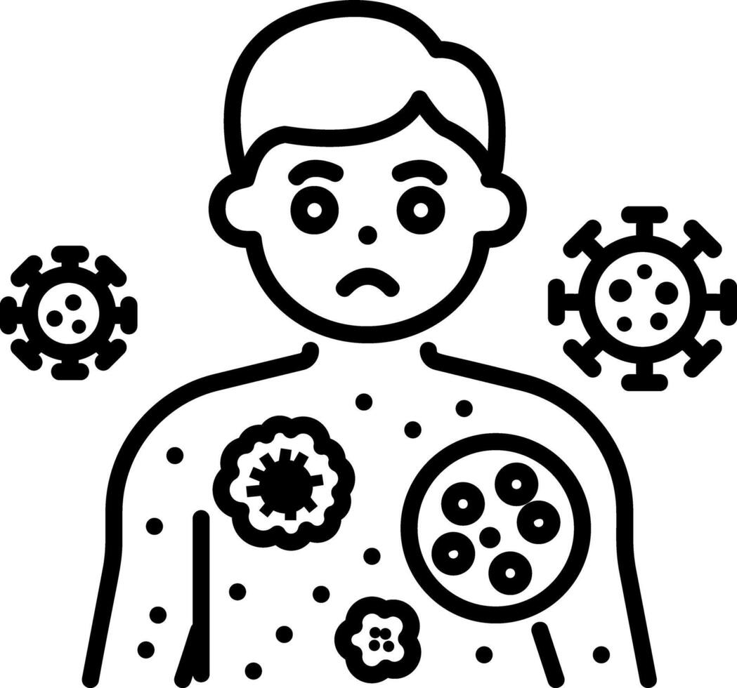 A line icon of a person having body infection vector