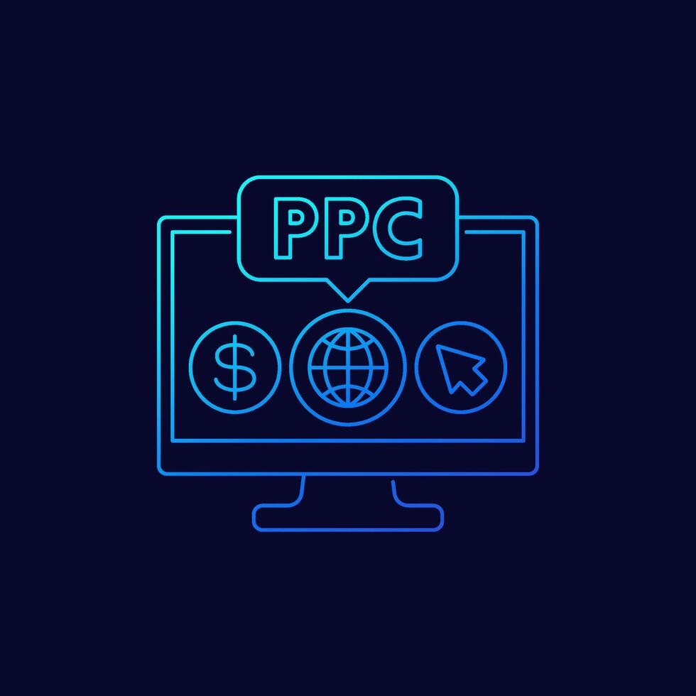ppc, pay per click, line icon vector