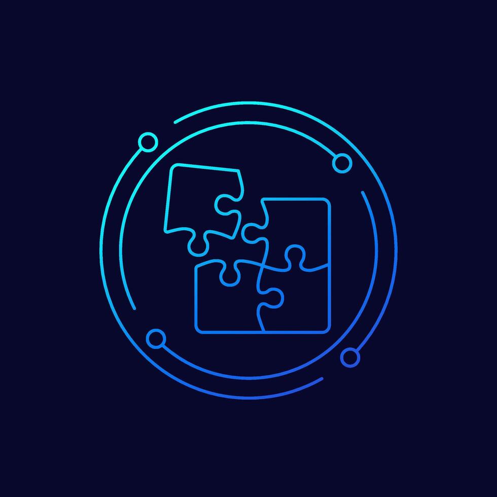 puzzle pieces icon, linear design vector