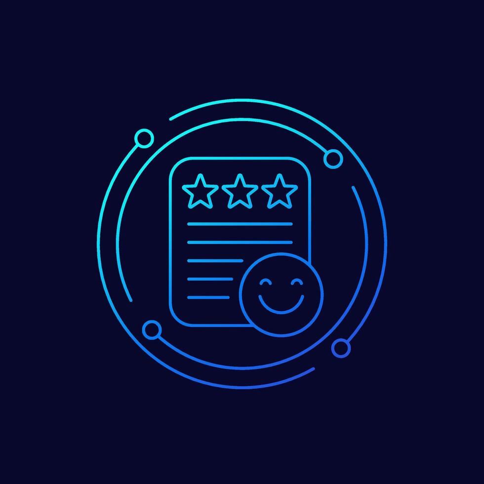 good review icon with emoji, linear design vector