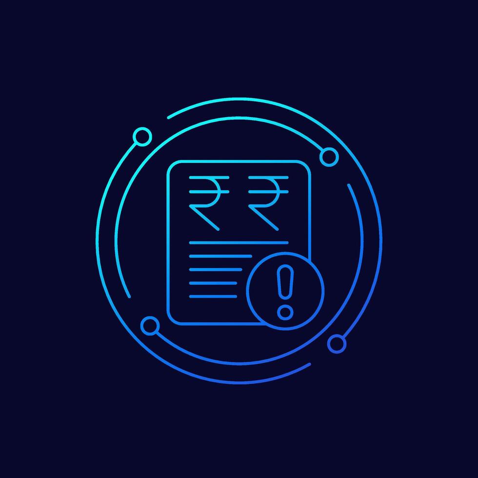 Invoice payment error icon with a rupee, linear design vector