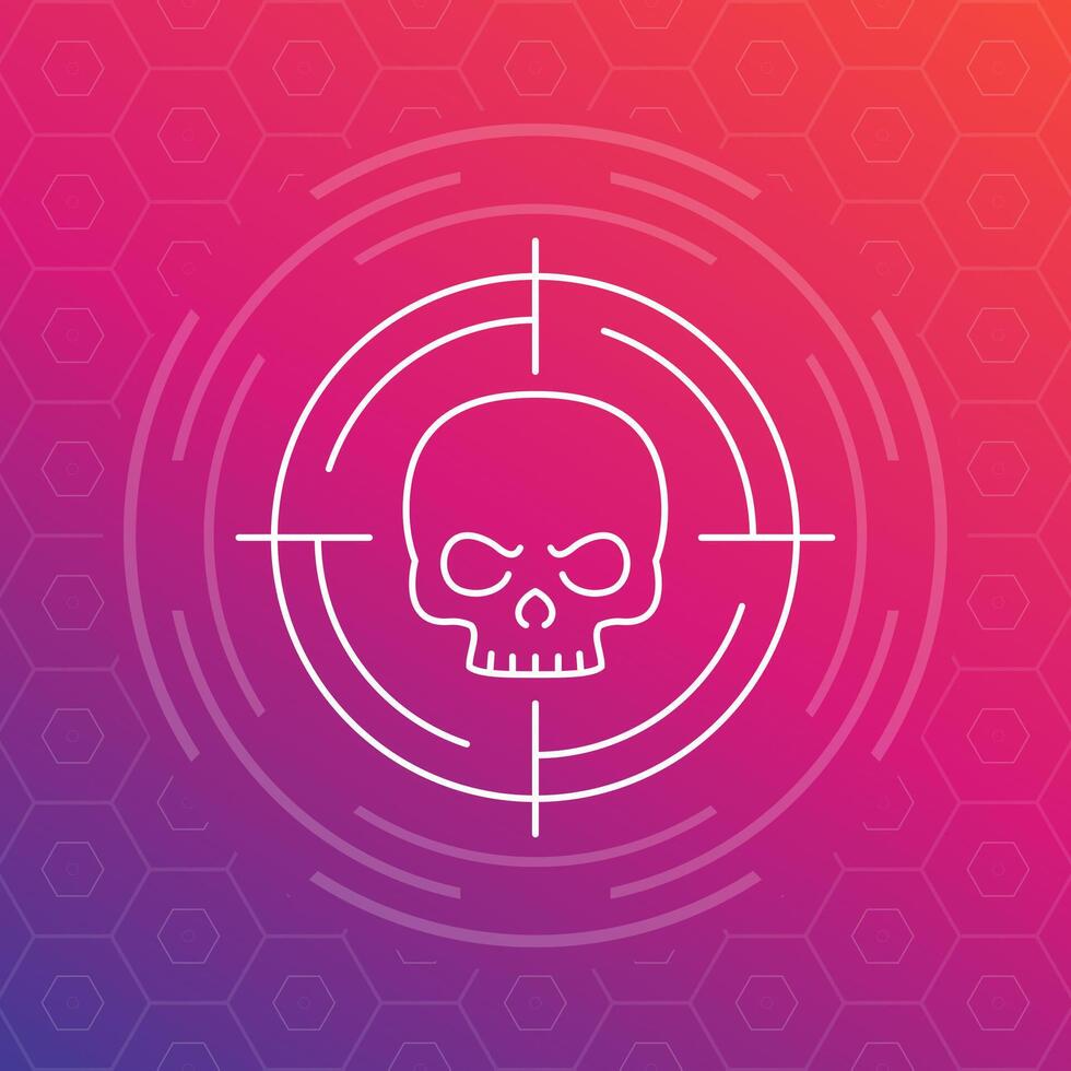 skull and target linear icon, vector