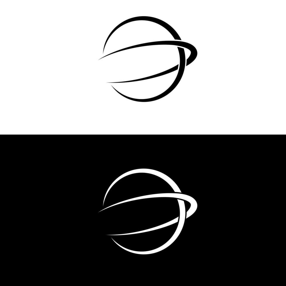 Planet Saturn and planet silhouette black and white line . vector