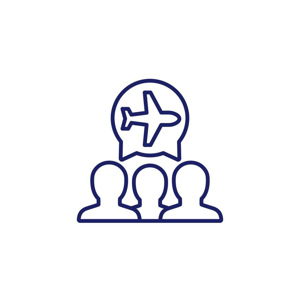 airplane and passengers line icon vector