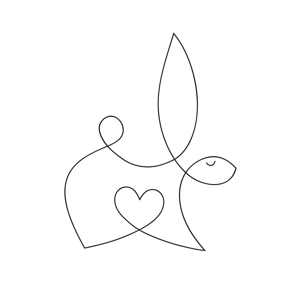 A hare drawn in a continuous line. One line rabbit. Rabbit art isolated on white background. vector