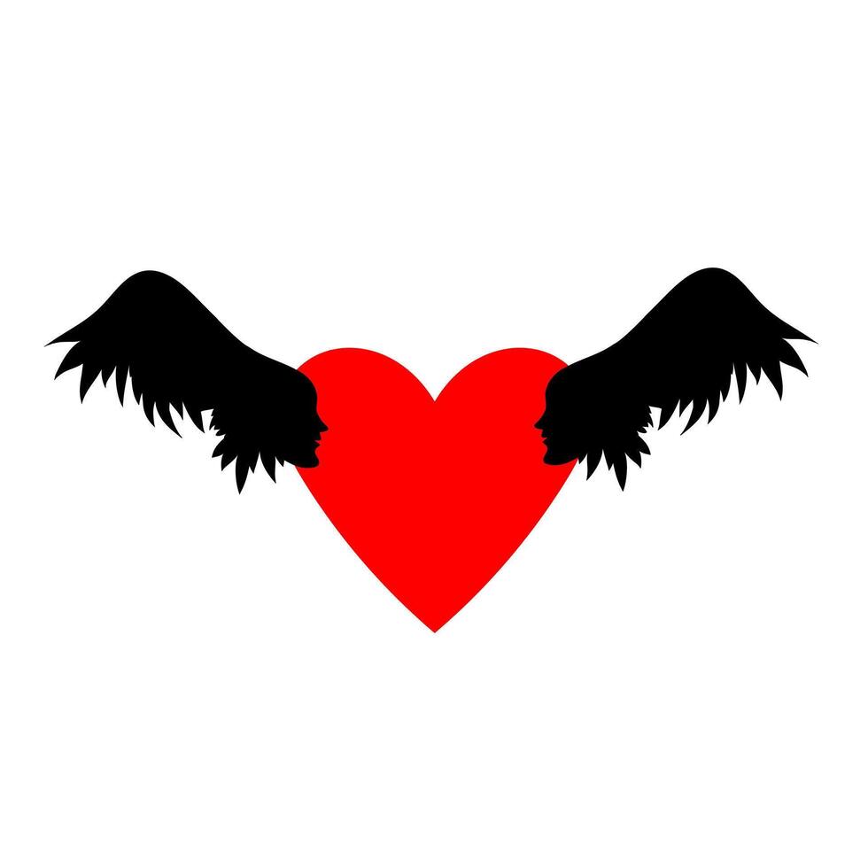 Heart with two angels a heart with wings. vector