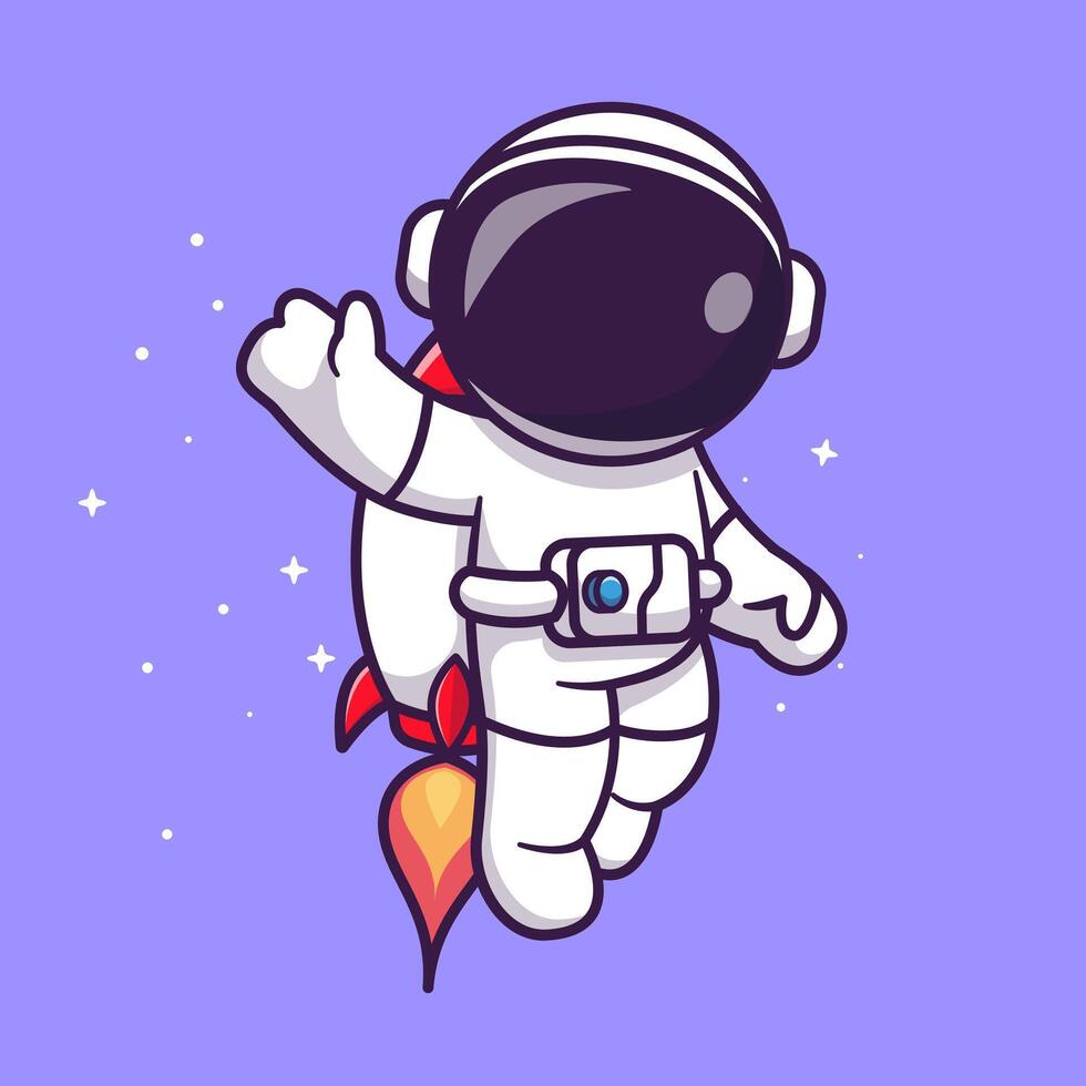 Cute Astronaut Flying With Rocket In Space Cartoon vector