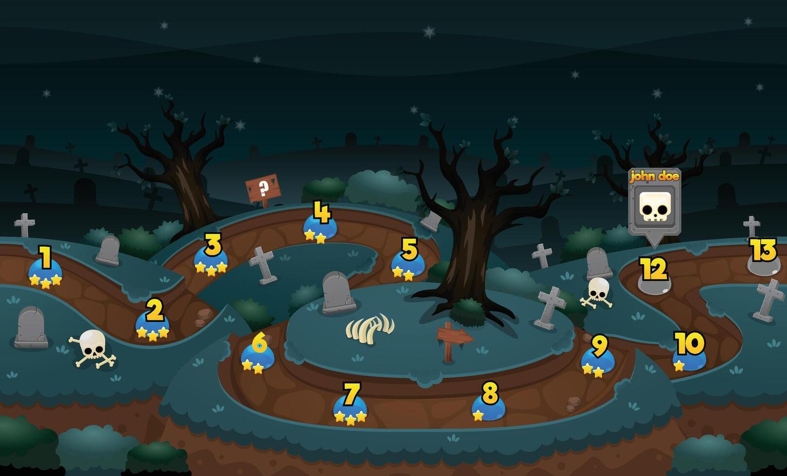 Horror Cemetery Game Level Map Background vector