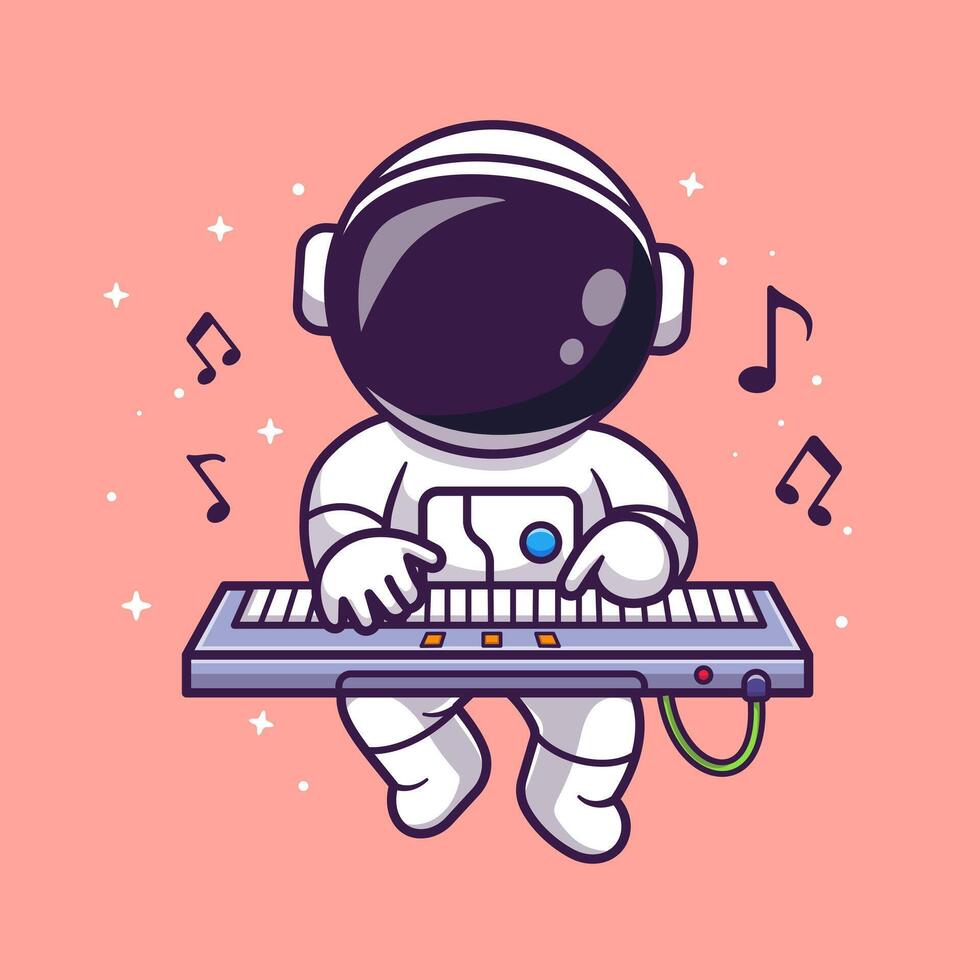 Cute Astronaut Playing Keyboard Music Piano In Space Cartoon vector