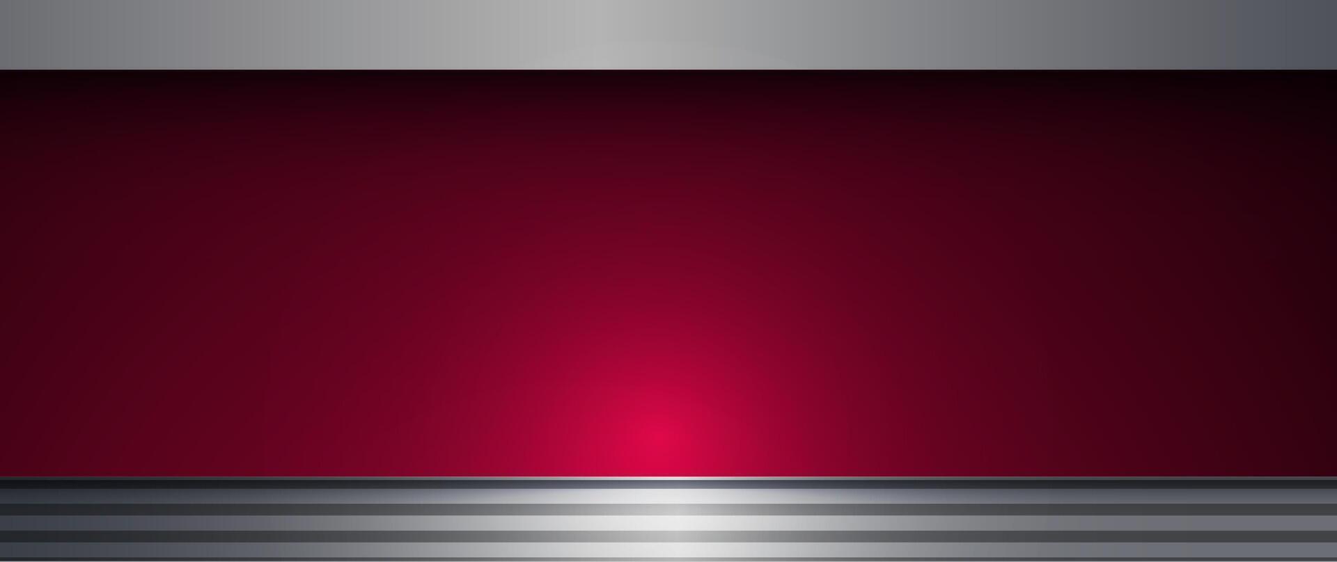 Abstract metallic shape, grey metal, line, light effect on red gradient color for wallpaper background. Illustration modern graphic design, technology concept, futuristic background vector