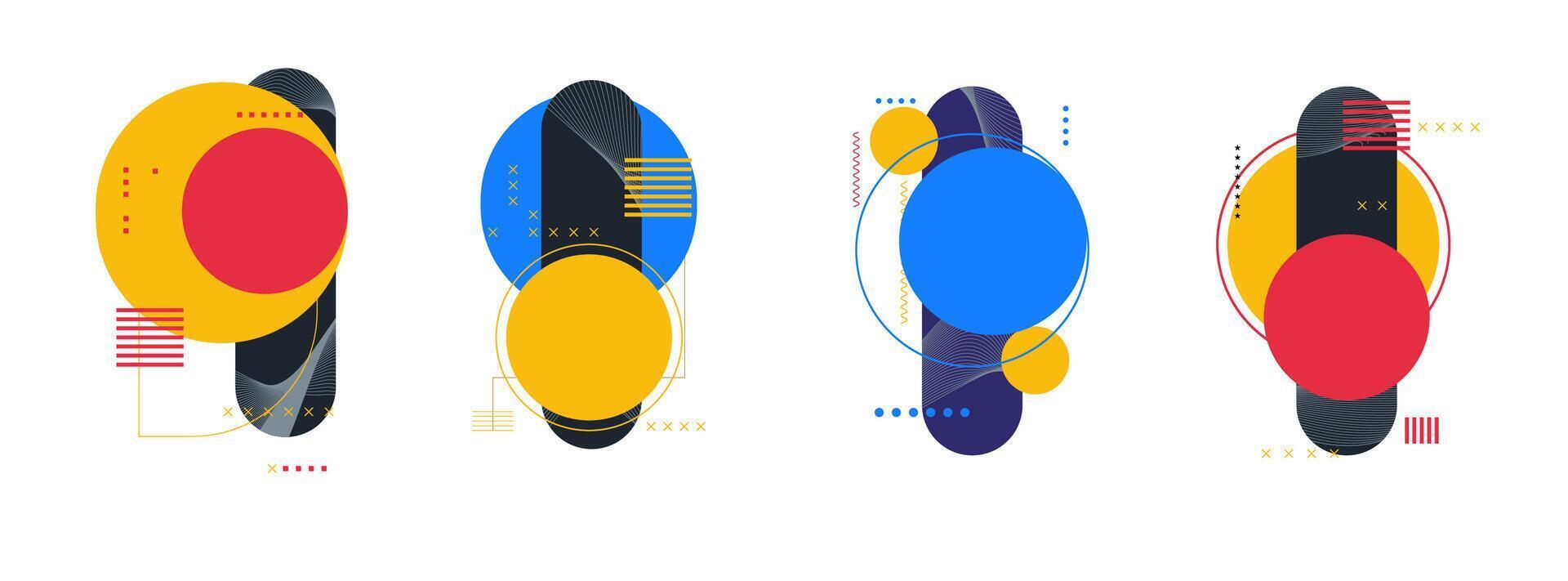 Set of poster. Minimal modern graphic design with abstract geometric shapes, pattern and element compositions. Creative artwork for background, brochure, poster, cover and banner. vector