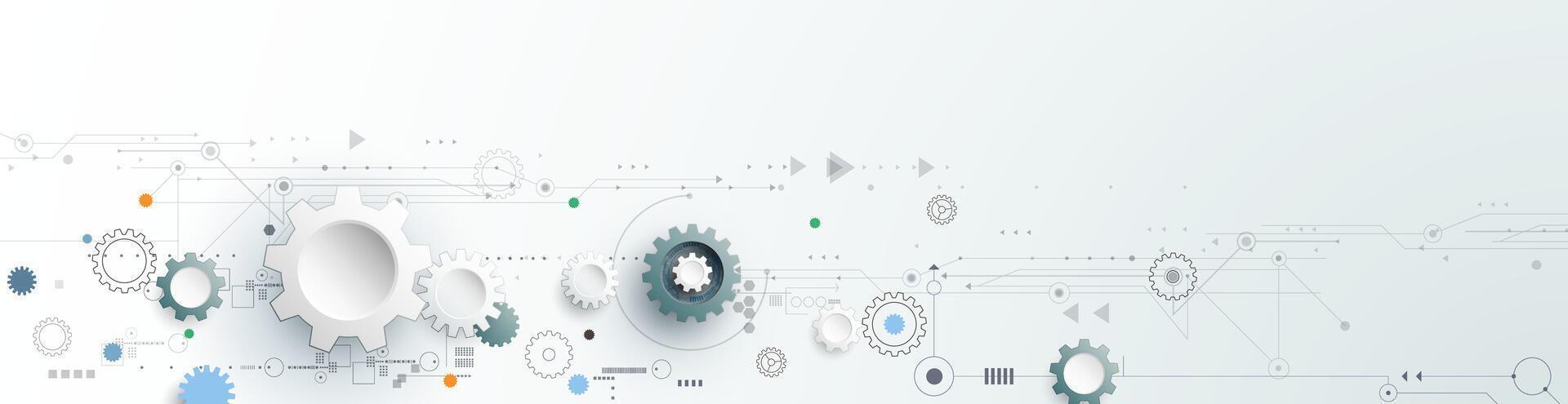 Abstract design gear wheel on motherboard or circuit board, Illustration hi-tech engineering, digital technology on white background. Futuristic, communication, network and science concept vector