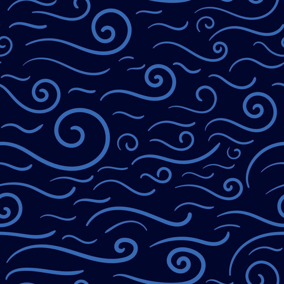 Seamless pattern waves. Abstract swirly design for backdrops with sea, rivers or water. Repeating texture. Figures for textiles. Print for the cover of the book, postcards, t-shirts. Surface design. vector