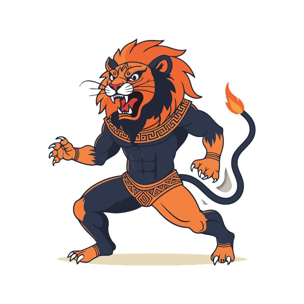 A cartoon lion with flames on his head vector
