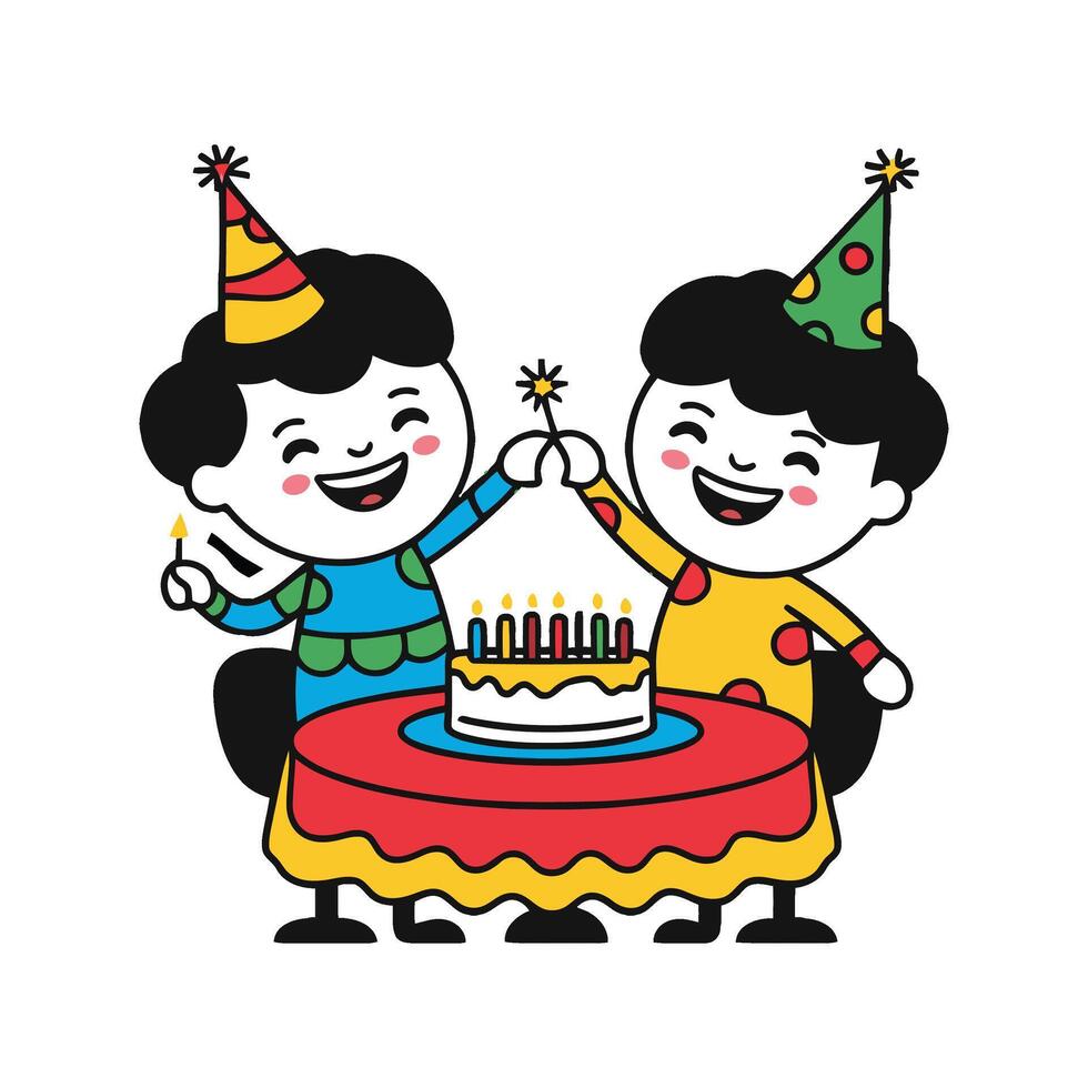 Two children celebrating their birthday with candles vector