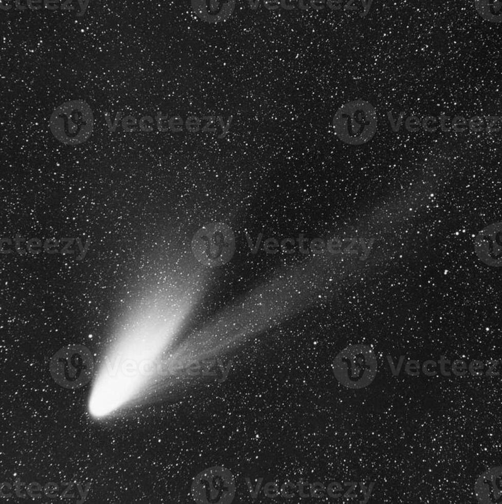 Comet with a tail flying in the deep space 3d illustration photo