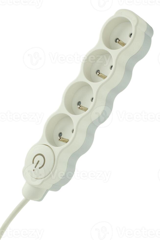 White power strip with four outlets and a dedicated on off switch designed for efficient home and office electrical management photo