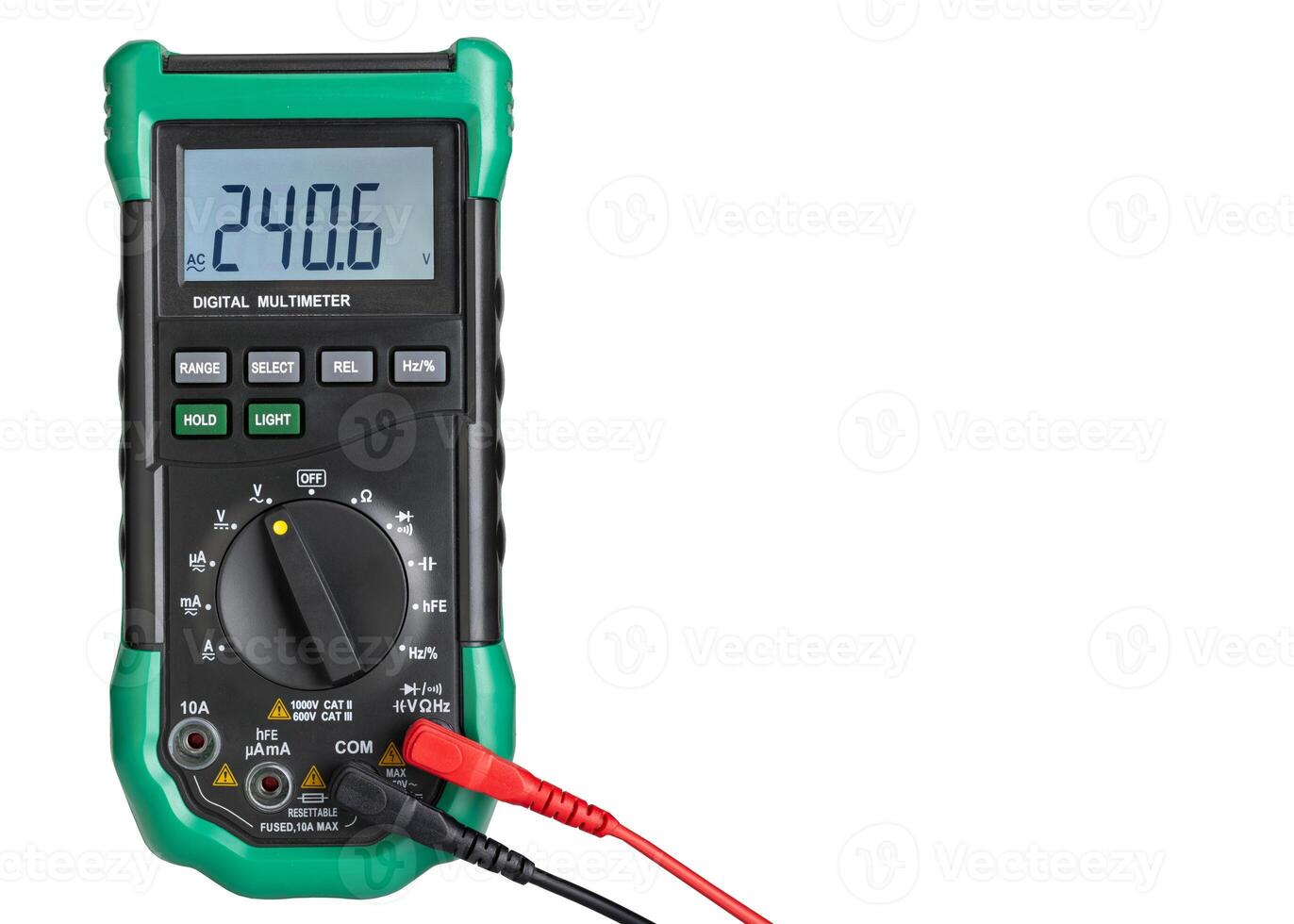 Front View of Digital Multimeter with Probes photo
