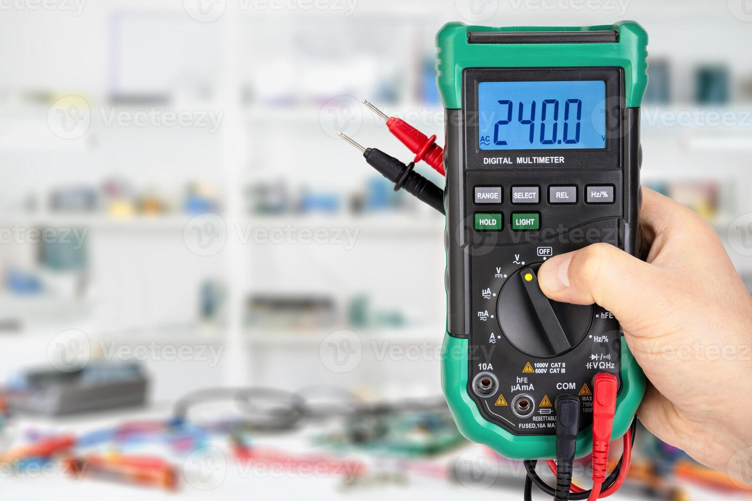 Digital Multimeter in Laboratory Setting Measuring Voltage photo