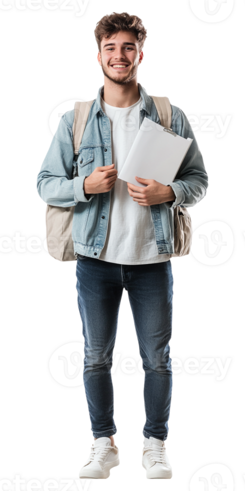 A young man with a backpack and a notebook png