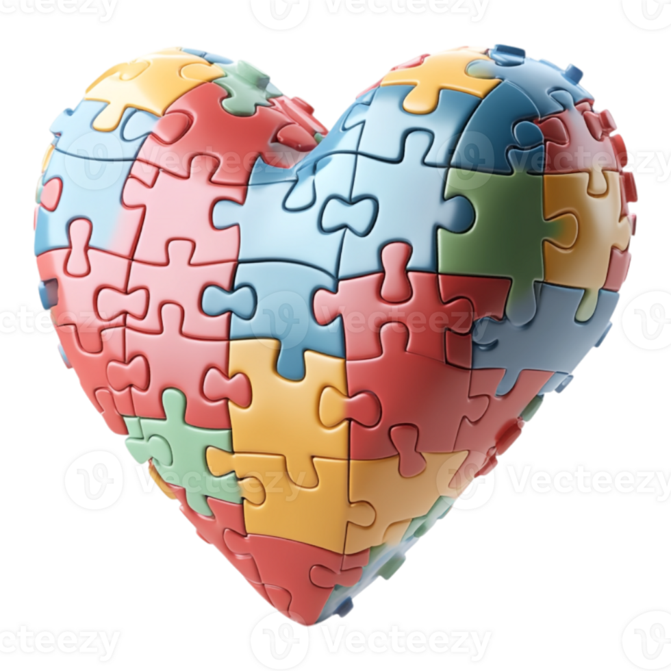 A heart shaped puzzle piece made of colorful pieces png