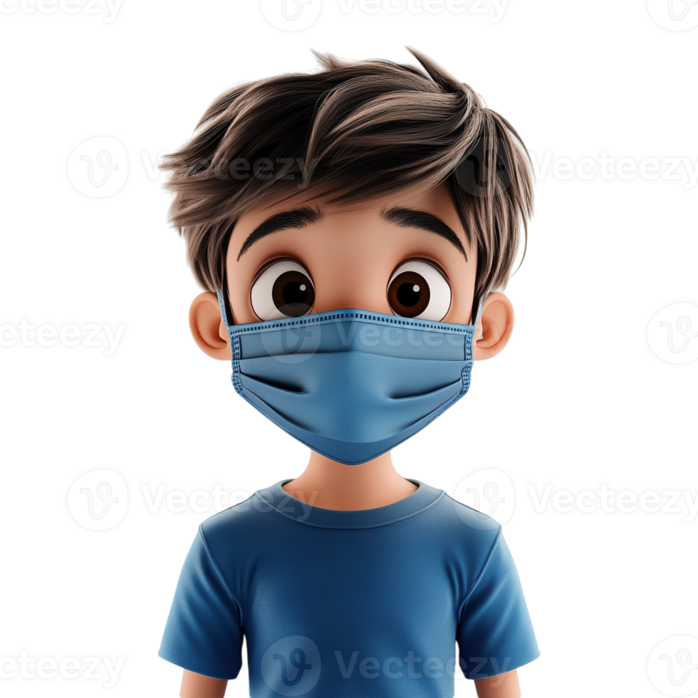 A boy wearing a surgical mask png