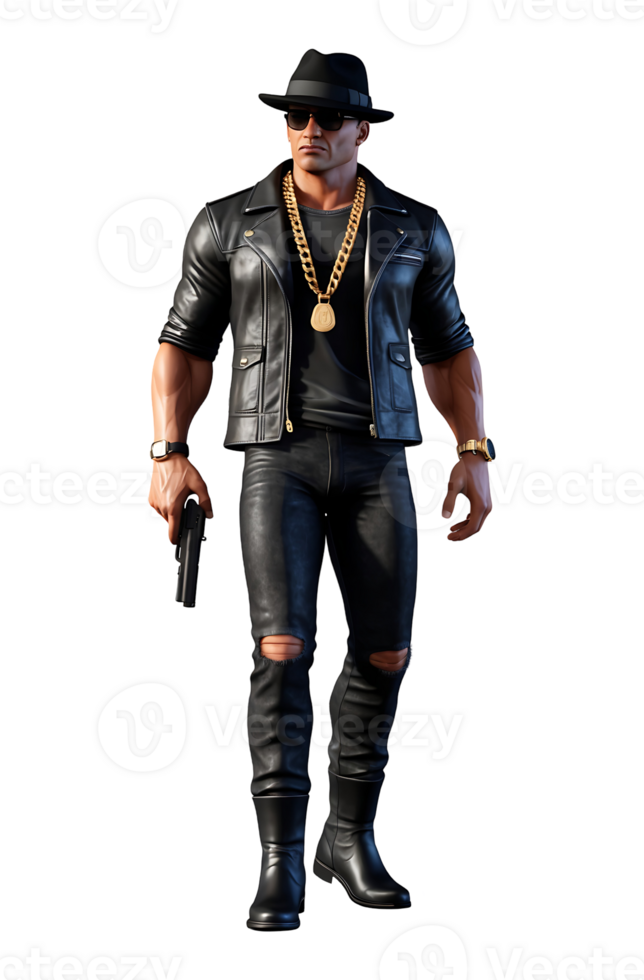 3D Game Character of a Badass Gangster in GTA-Style with Bold Details png