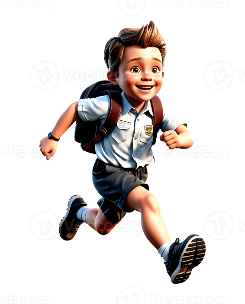 Realistic 3D render of a Cheerful School Student Running in Uniform png