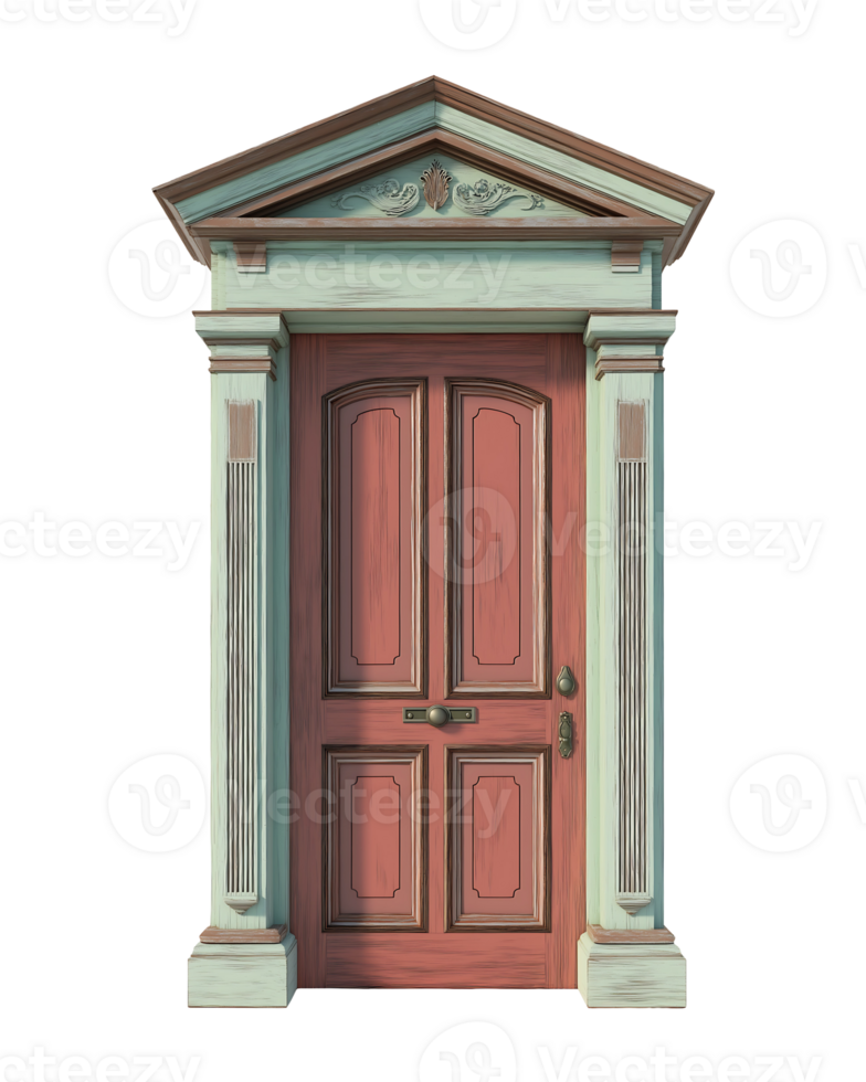 Realistic 3D Model of a Classic Front Door with Intricate Details and Smooth Finish png