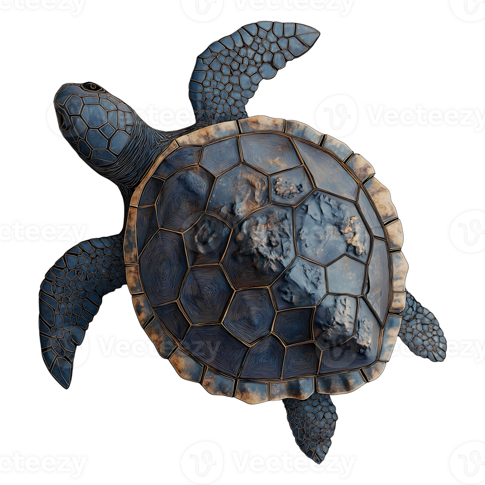 Realistic Hand Drawn 3D Sea Turtle with Textured Shell and Watercolor Features png