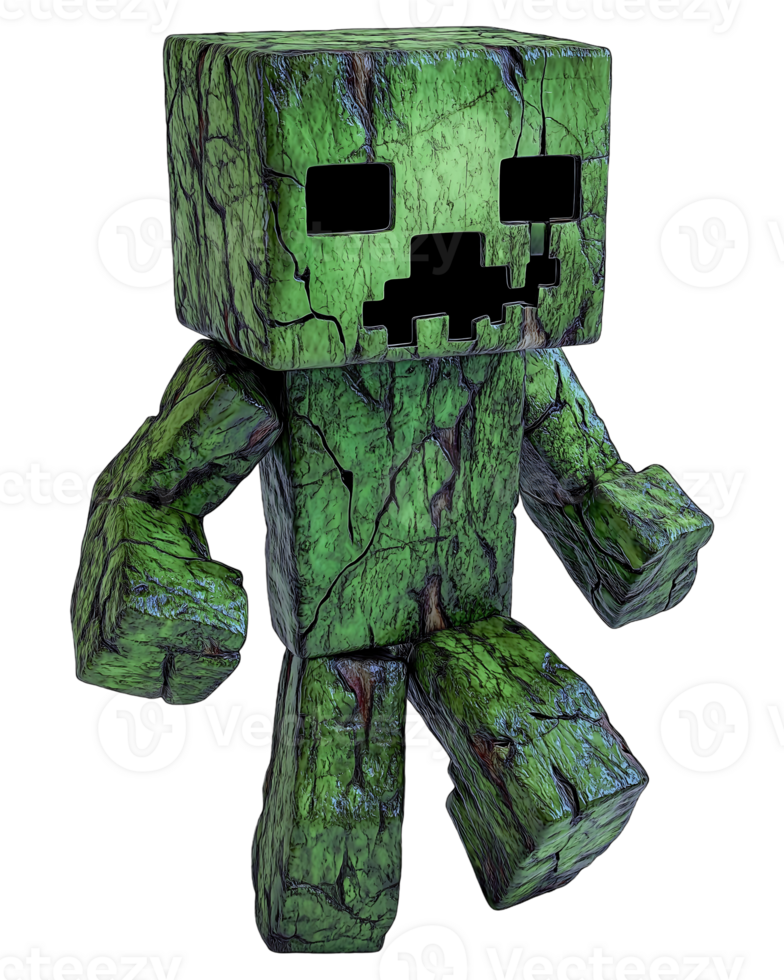 3D Realistic Minecraft Creeper with Detailed Textures and Lighting png