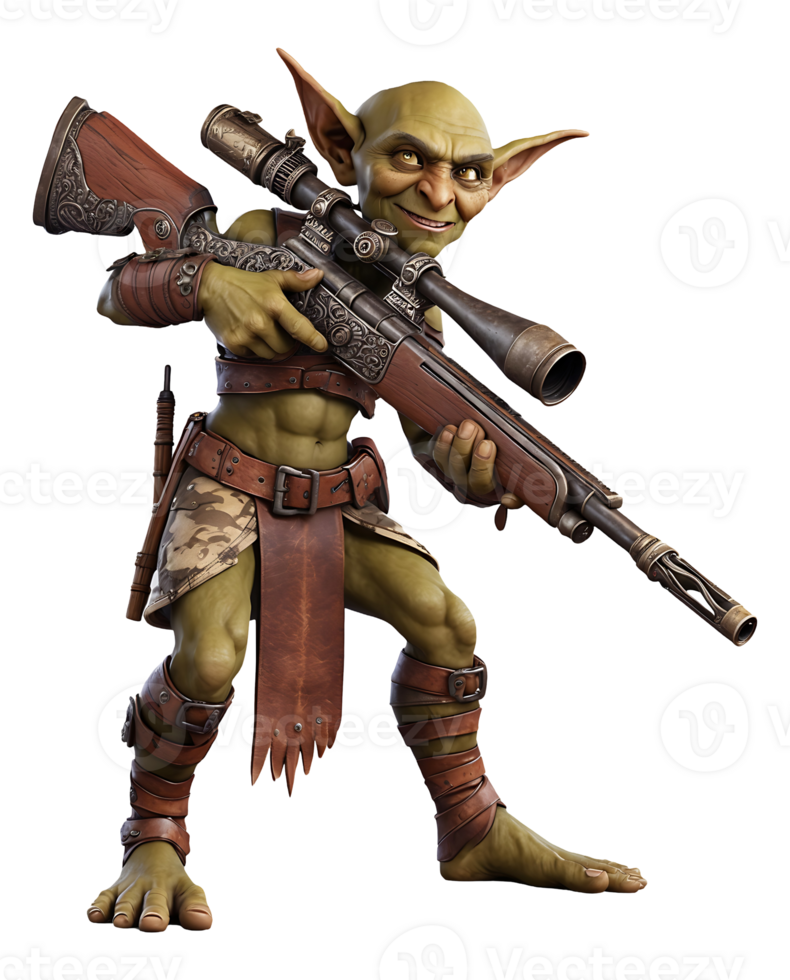 Highly Detailed 3D Fantasy Goblin with Weapon in Confident Stance png