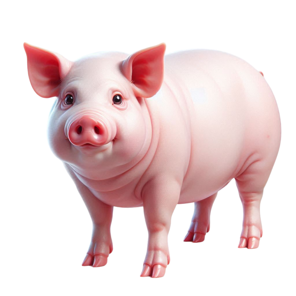 A pig that is standing up with a tag on its png