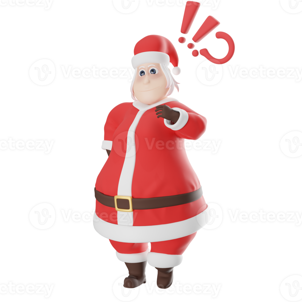 Cartoon Santa Claus 3D Character Design. A male Santa master stands with his right hand behind his waist, and his left hand is open, as if thinking. Art Style png