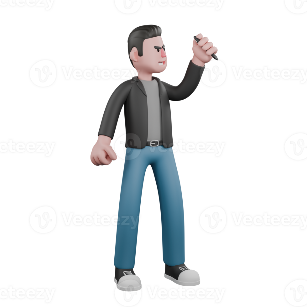 Cartoon Artistic Illustration. A Screenwriter Man standing with one hand holding a pen and the other hand clenched. Screenwriter 3D Model Design png