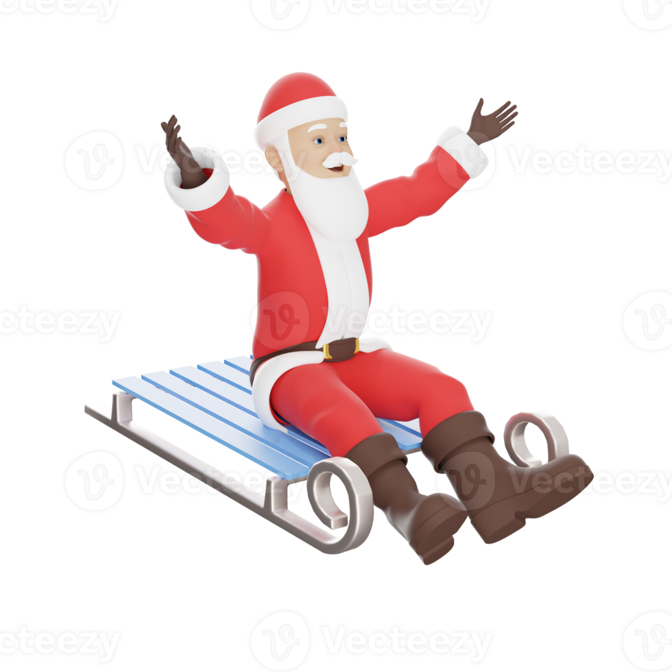Cartoon Illustration Santa Claus. A Male Santa Claus sits on a snow sled with a happy expression. 3D Design png