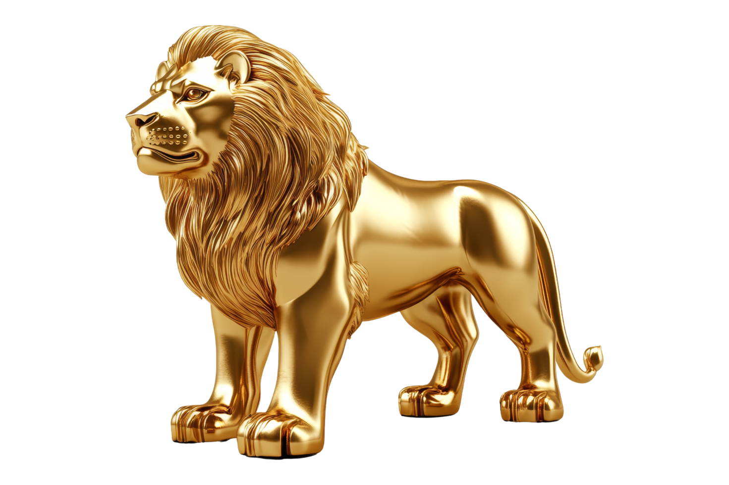 Golden lion sculpture art exhibit modern gallery urban environment artistic perspective png