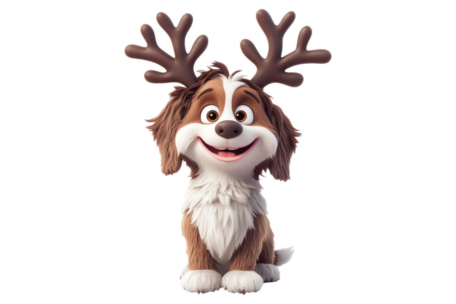 Playful dog with antlers enjoying winter fun outdoor park animated character joyful environment png