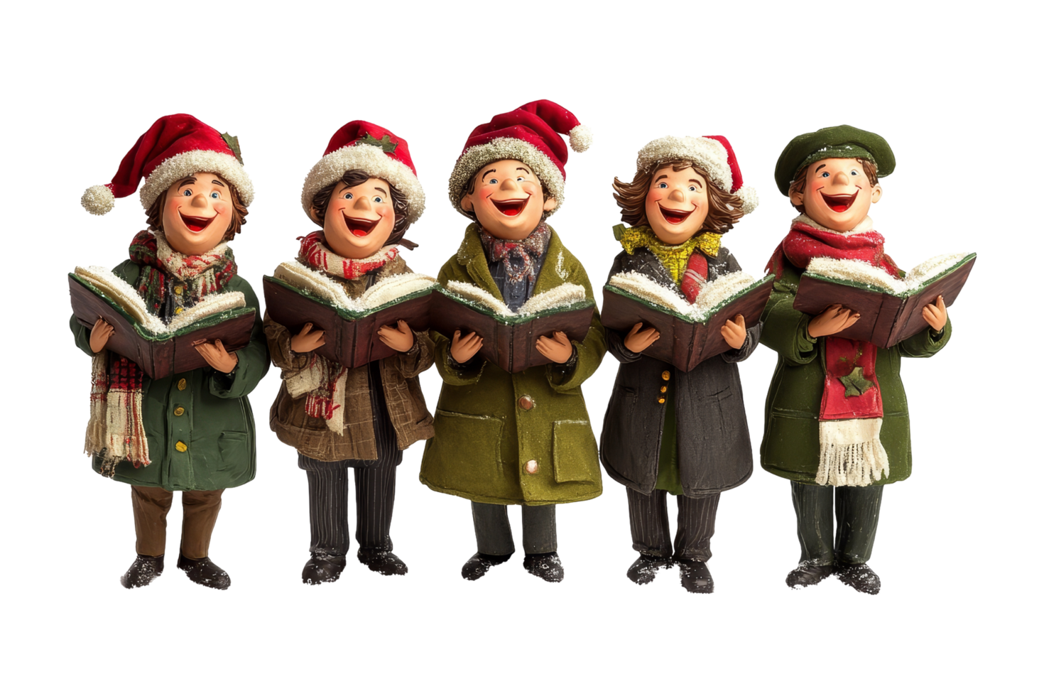 Festive carolers singing joyfully holiday event indoor setting cheerful atmosphere close-up view png
