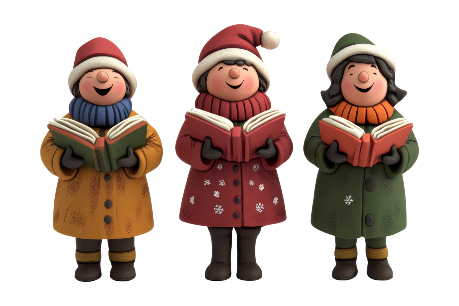 Festive holiday carolers winter wonderland figurine art cozy setting cheerful atmosphere png