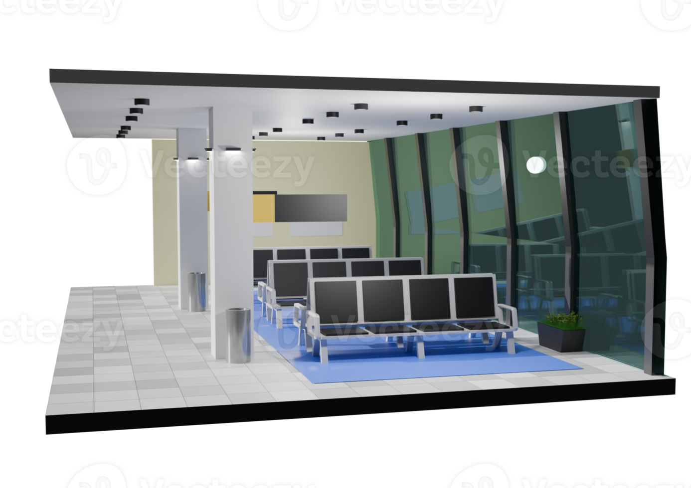 uma 3d Renderização do uma esperando área com cadeiras png