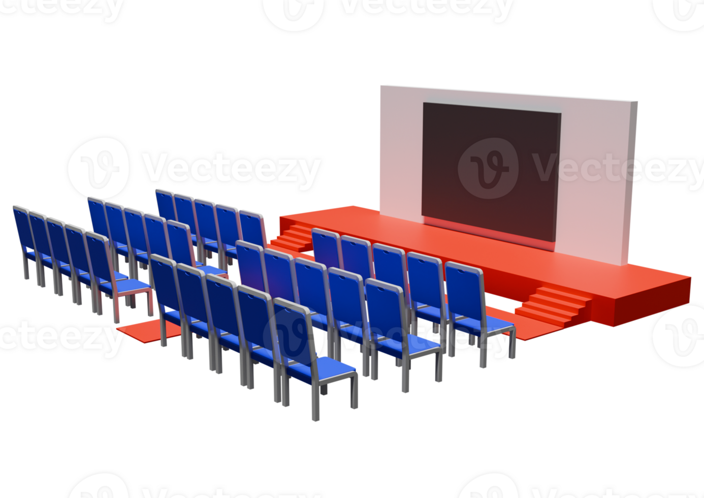 A large auditorium with chairs and a projector screen png